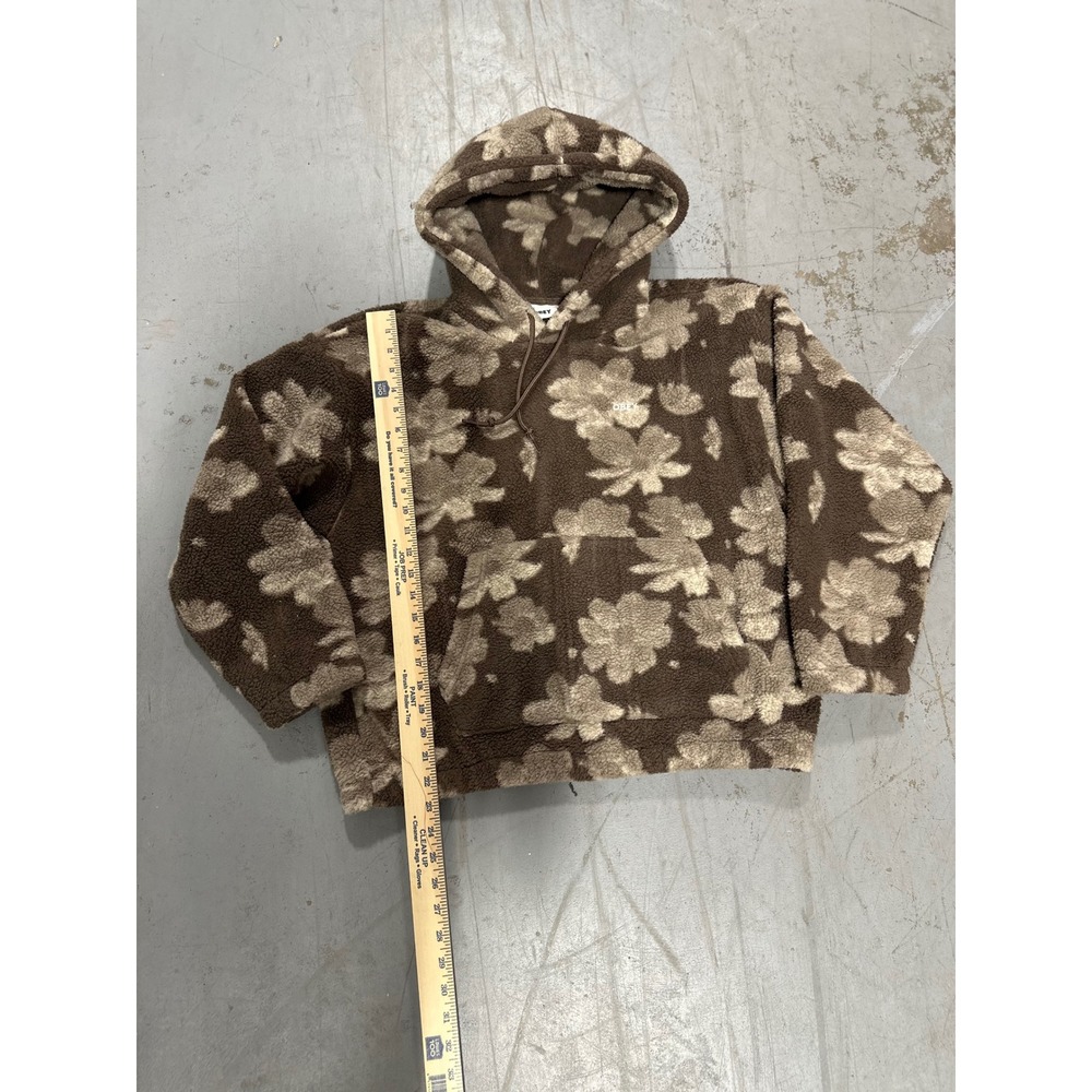 Obey Floral Sherpa Fleece Hoodie Brown Tan Flower Print Pullover Mens Womens - Picture 6 of 10